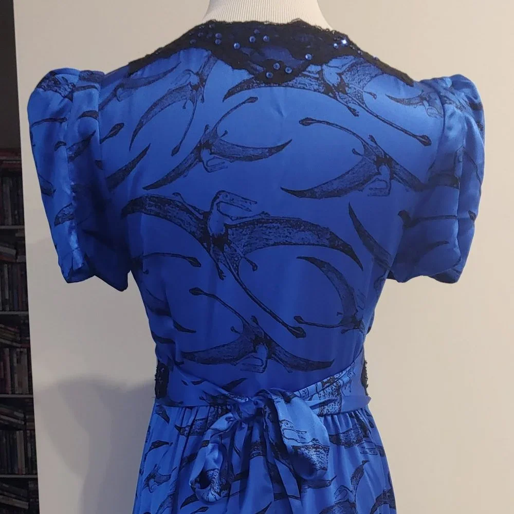 Betsey Johnson Blue and Black Lace-Trim Fit & Flare Pterodactyl Dress - Picture 2 of 9